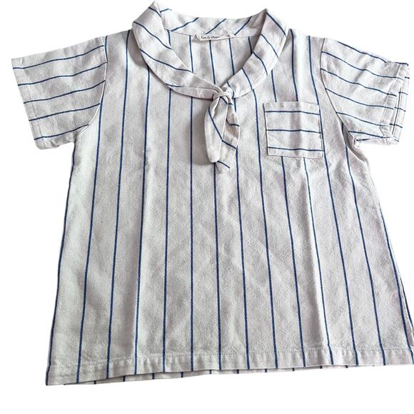 Fin & Vince Sailor Shirt Blue Stripe Linen blend size 6-12 months - Picture 2 of 9